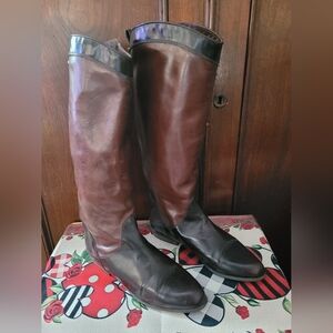 Stylish Two-Tone Leather Heeled Boots